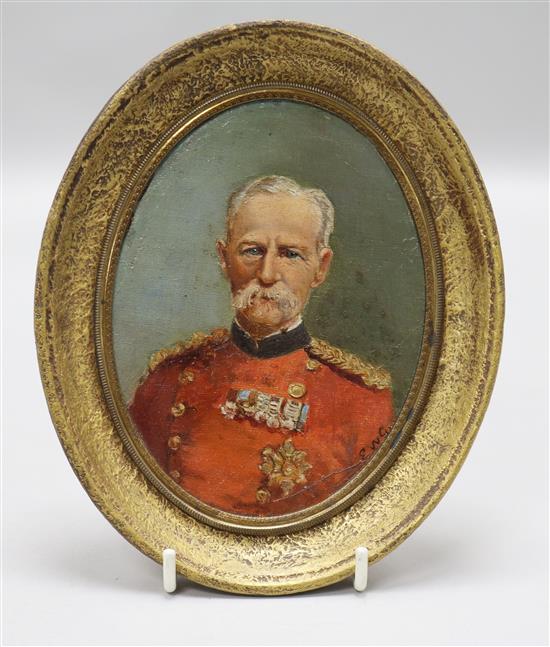 Ethel W. Grey, oil on board, portrait miniature of Lord Roberts 13 x 9.5cm.